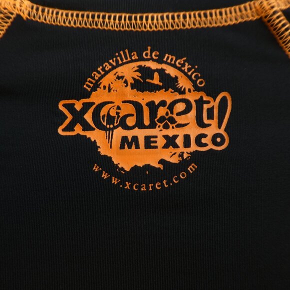 Xcaret Mexico Rashguard  Black Orange Floral Panel Sun Protection Water Park L - Picture 4 of 7